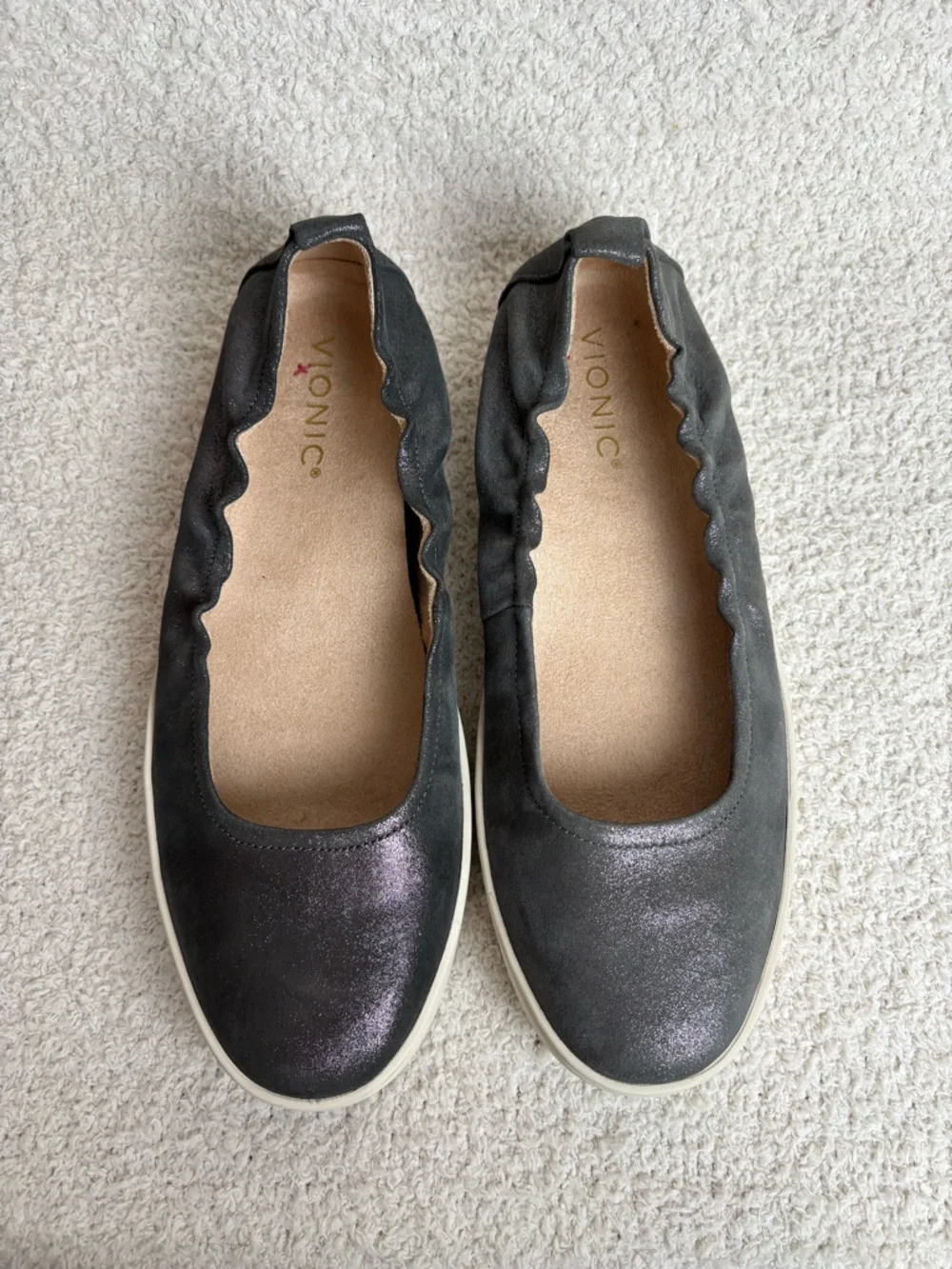 Vionic Shoes Womens 8 Uptown Ballet‎ Slip On Leather in Polluted Silver Shimmer